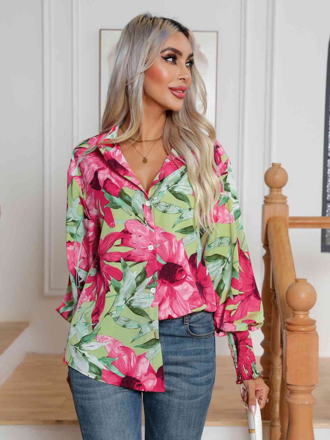 Floral Collared Neck Buttoned Shirt