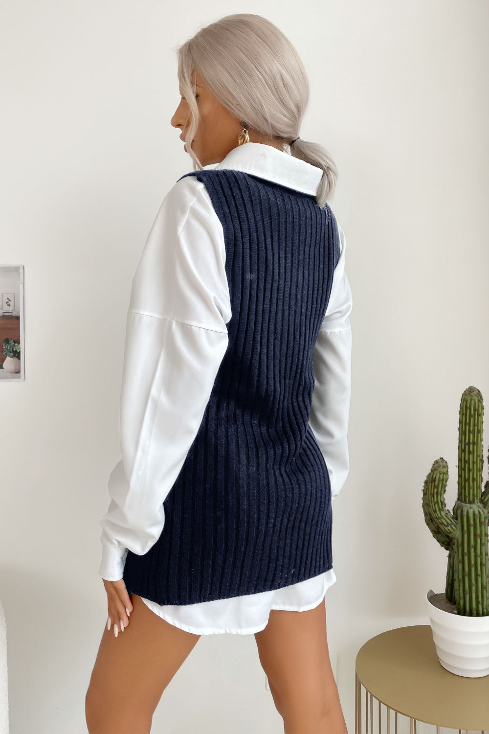 Slit Hem Sweater Vest Dress