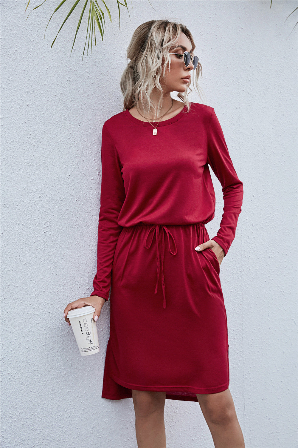 Round Neck Side Slit Dress